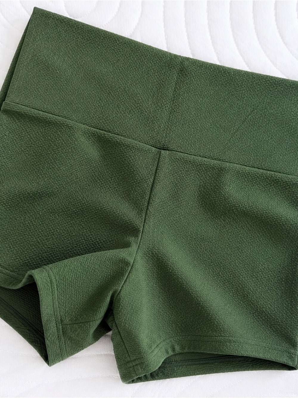 Textured Seamless Biker Shorts Olive Green High Waist Size M